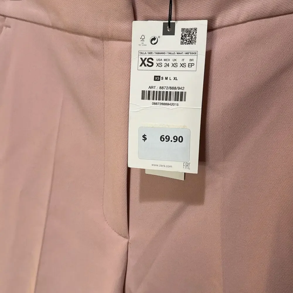 Zara Pink Pleated High Waist Trouser Pants Size XS